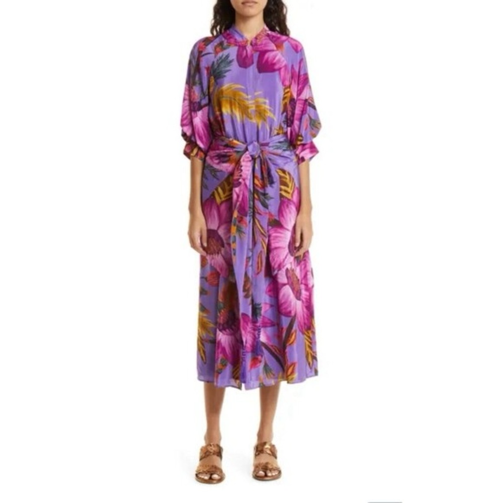 FARM RIO Purple Floral Shirtdress size XS